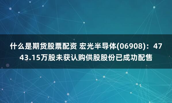 什么是期货股票配资 宏光半导体(06908)：4743.15万股未获认购供股股份已成功配售